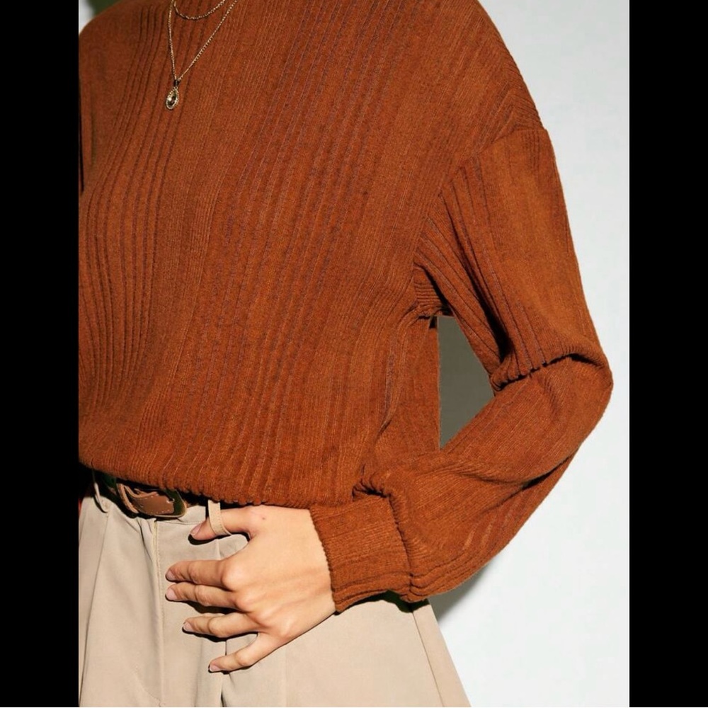 Drop Shoulder Rib-Knit Solid Pullover - image 3